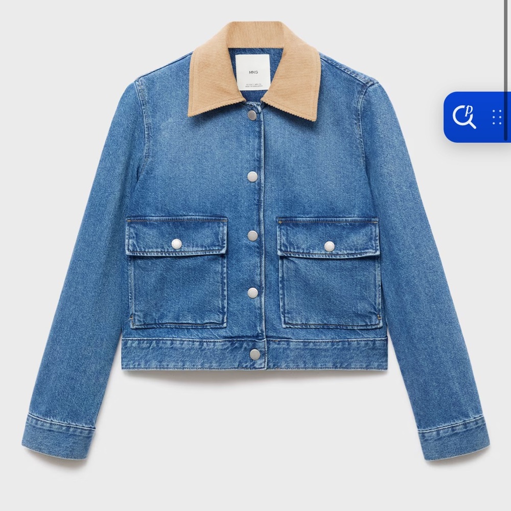 Mango Blue Denim Jacket with Tan Collar *NWT*